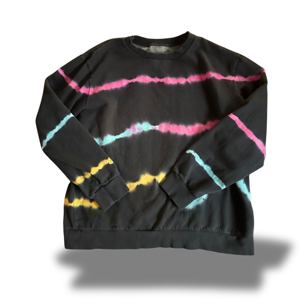 Black and Rainbow Tie-Dye Crewneck Sweatshirt with Colorful Stripes Gay LGBTQ